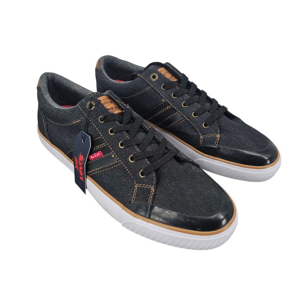 Levi's‎ Men's 13 Denim Canvas Low Top Sneakers Dark Wash Black Trim NEW